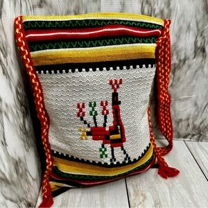 Vintage Multicolor Woven Hobo Tote Bag Boho Festival Fairycore Western Tassels
